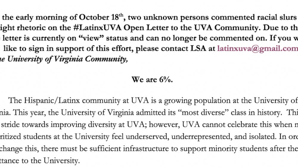 The Latinx Student Alliance's public letter was defaced by racist slurs Thursday, the email said.