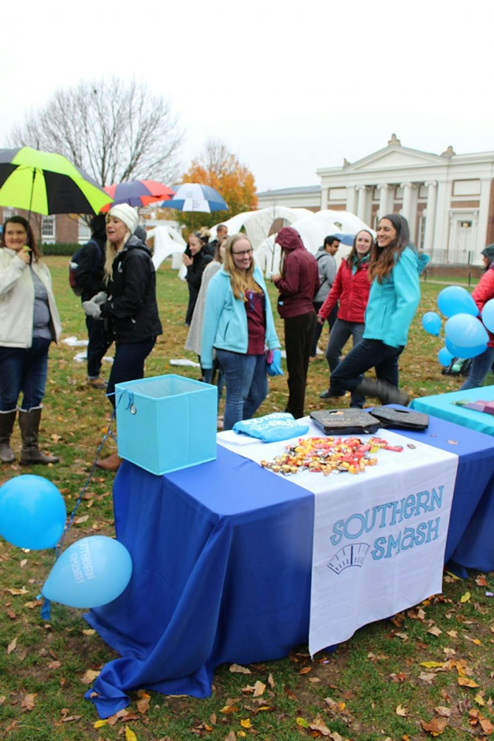 Southern Smash and Hoos Open to Preventing Eating Disorders co-hosted an event on South Lawn Tuesday, in which students could smash scales with baseball bats.