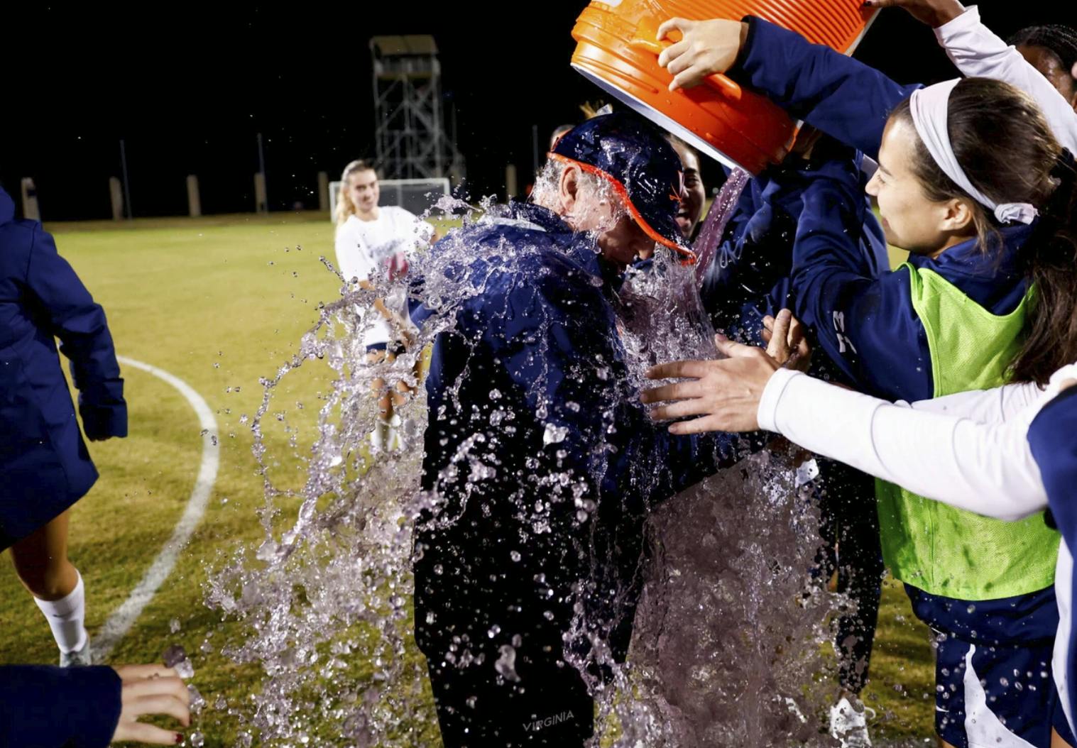 Swanson, serenaded with Gatorade.