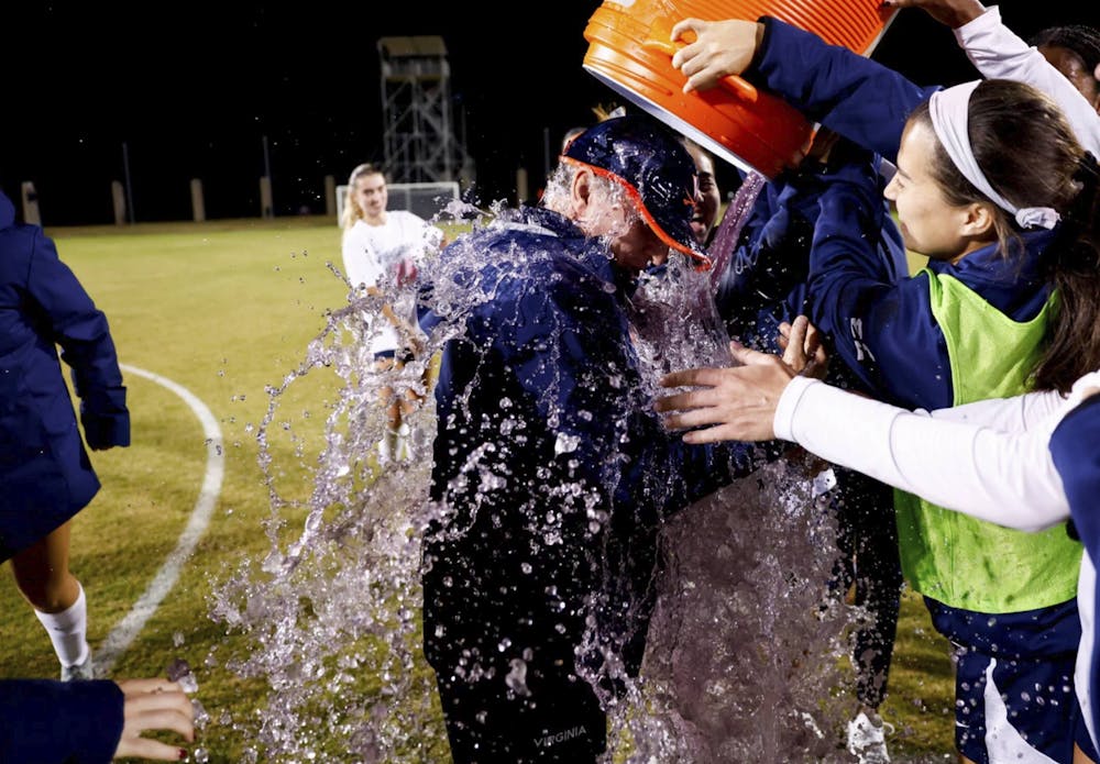 <p>Swanson, serenaded with Gatorade.</p>