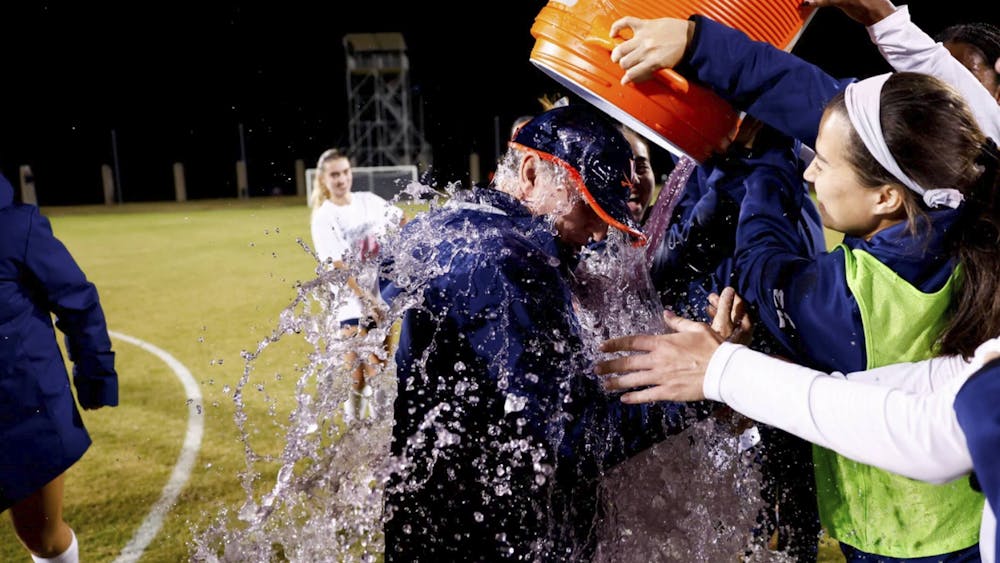 Swanson, serenaded with Gatorade.