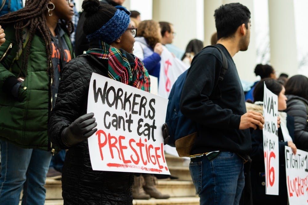 <p>The Living Wage Campaign held a rally outside of a Board of Visitors meeting last March to encourage a raise for University faculty and staff.</p>