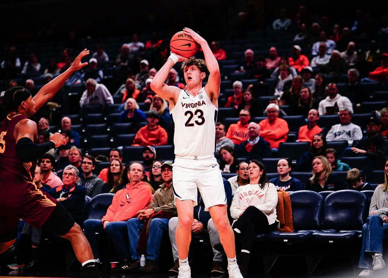 TJ Power shoots a corner three-pointer Thursday night against Bethune-Cookman.
