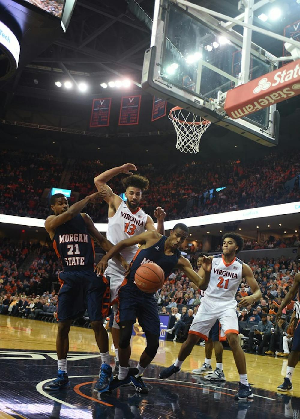 <p>Senior forward Anthony Gill (No. 13) paced Virginia with 16 points on 6-for-8 shooting. He also snagged seven rebounds. </p>