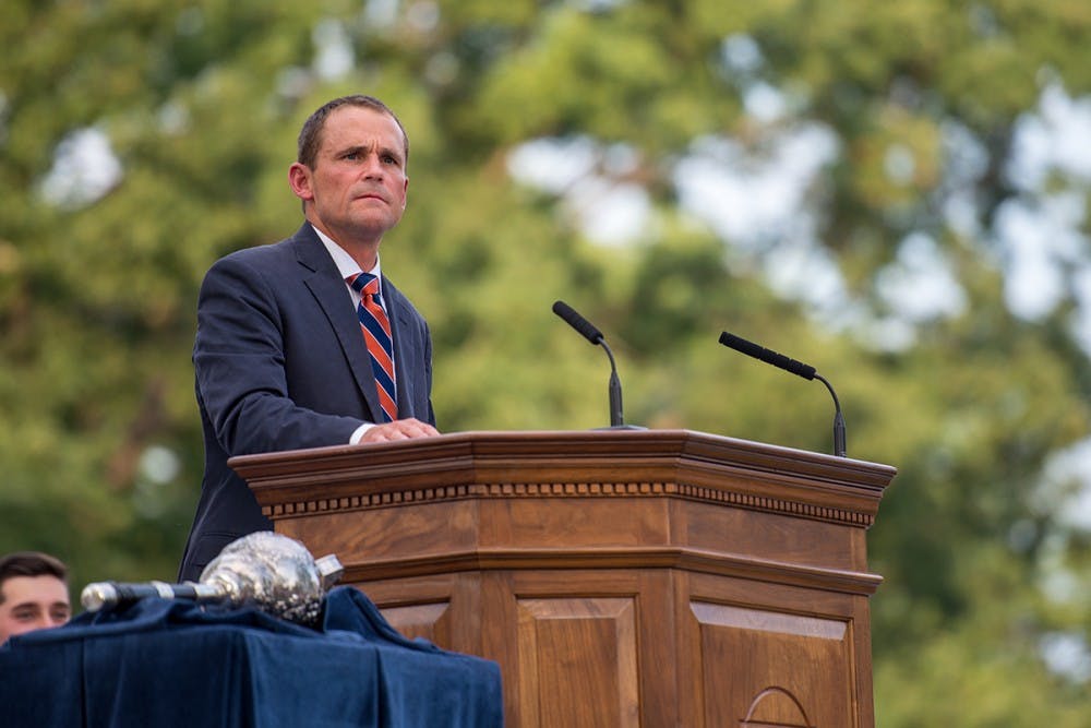 <p>President Jim Ryan addressing the Class of 2022 at convocation.&nbsp;</p>