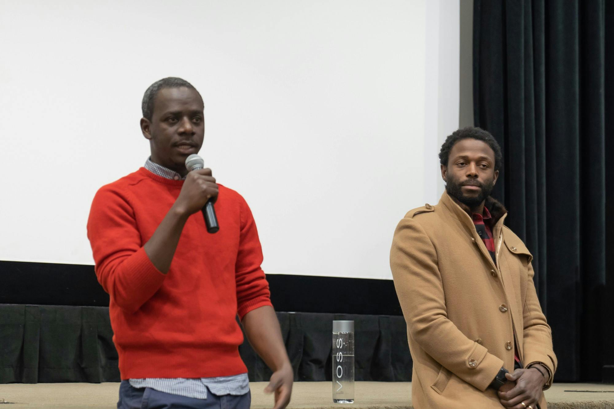 Director-writer Mamadou Dia and producer Maba Ba answer questions in Newcomb Theater