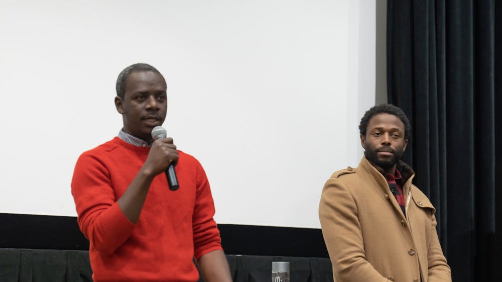 Director-writer Mamadou Dia and producer Maba Ba answer questions in Newcomb Theater