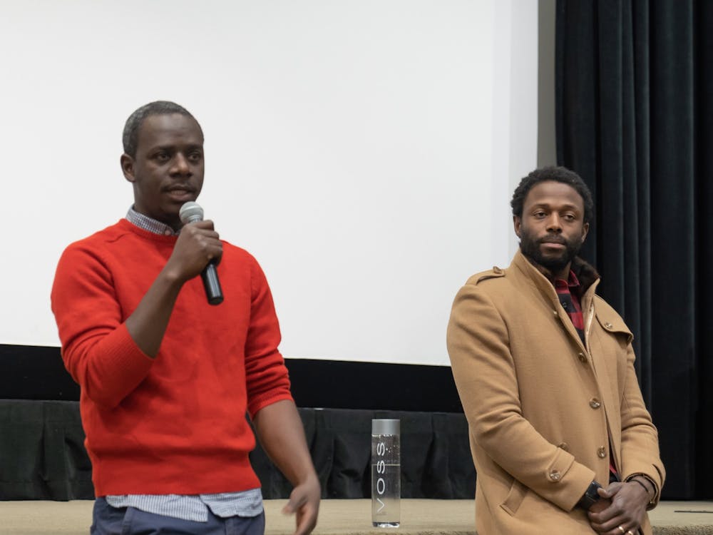 Director-writer Mamadou Dia and producer Maba Ba answer questions in Newcomb Theater