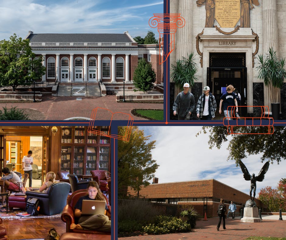 The University's three main libraries, Edgar Shannon Library, Charles L. Brown Science and Engineering Library and Clemons Library. 