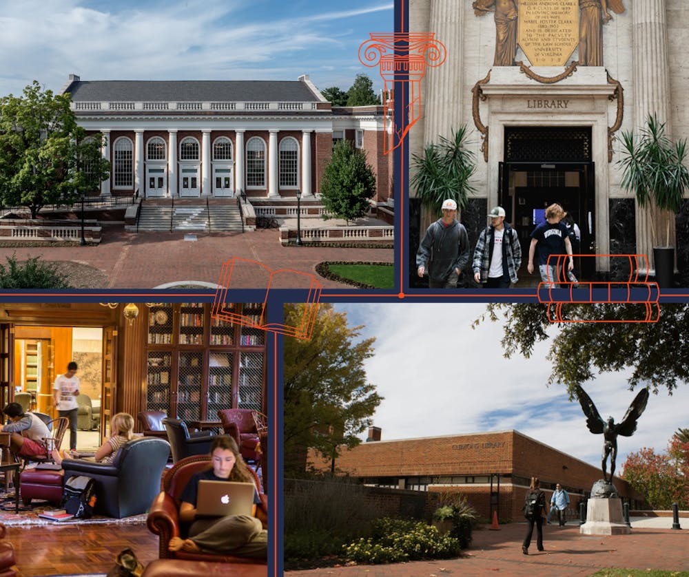 The University's three main libraries, Edgar Shannon Library, Charles L. Brown Science and Engineering Library and Clemons Library. 