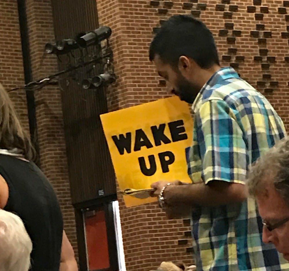One of the attendees at Sunday's town hall.&nbsp;