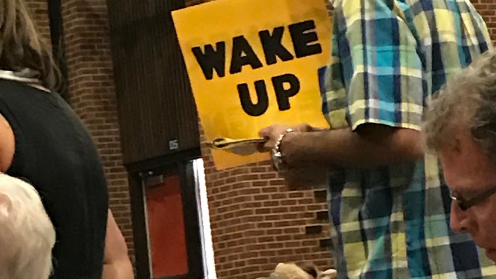 One of the attendees at Sunday's town hall.&nbsp;