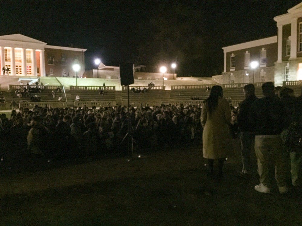 <p>Hundreds of students gathered in the amphitheater for a rally organized by Black Dot.</p>