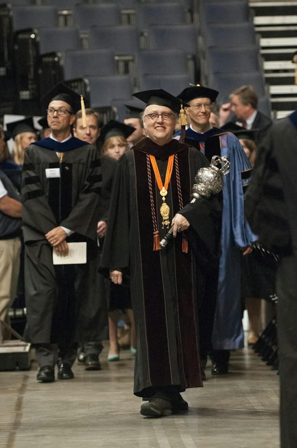 <p>With the Jefferson Award recipients at fall convocation were students and other faculty members who were being recognized for other achievements.</p>