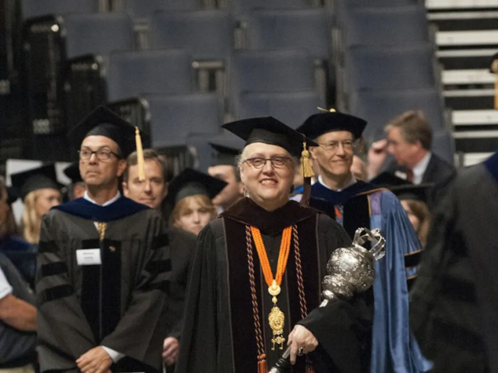 With the Jefferson Award recipients at fall convocation were students and other faculty members who were being recognized for other achievements.