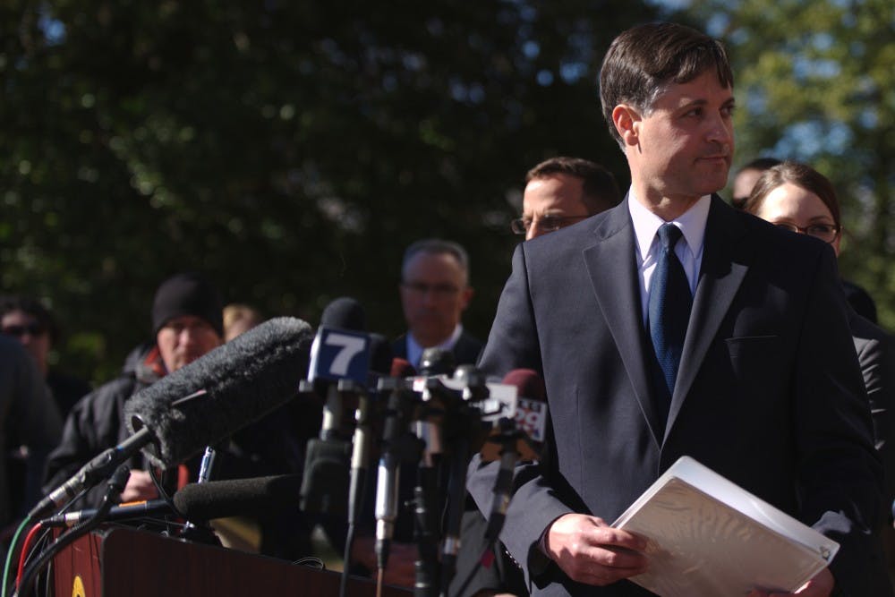 <p>Commonwealth's Attorney Robert Tracci gives statement following hearing.</p>
