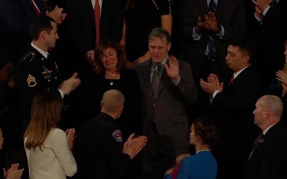 <p>Otto Warmbier's parents, Fred and Cindy, receive a standing ovation during President Donald Trump's State of the Union address.&nbsp;</p>