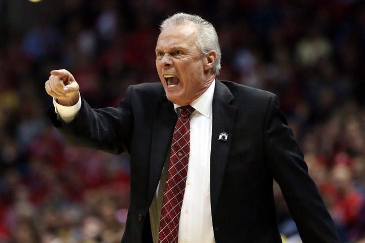 MILWAUKEE, WI - MARCH 22:  Head coach Bo Ryan of the Wisconsin Badgers shouts after a play against the Oregon Ducks during the third round of the 2014 NCAA Men's Basketball Tournament at BMO Harris Bradley Center on March 22, 2014 in Milwaukee, Wisconsin.  (Photo by Jonathan Daniel/Getty Images)