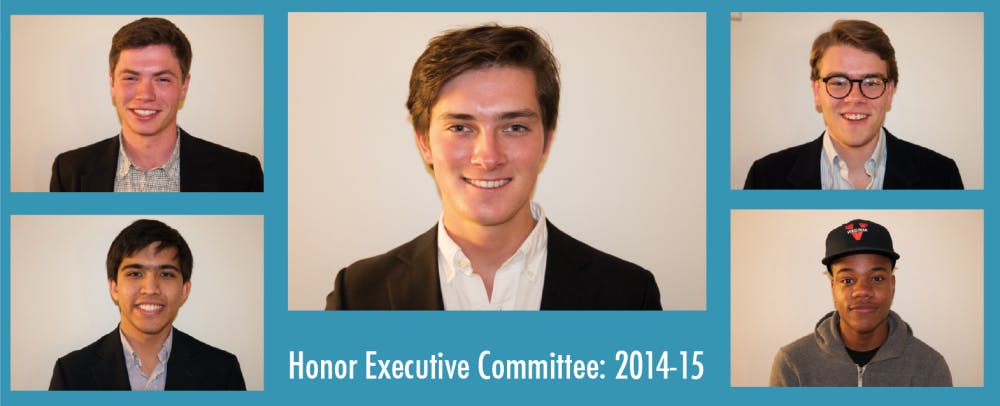 	The incoming Honor Committee elected third-year College student Nicholas Hine (center) as its chair Saturday. The Committee also elected second-year College student Martese Johnson (bottom right), third-year Commerce student Joe Martin (top left) and third-year College students Nick Lee (bottom left) and Henley Hopkinson (top right) as vice-chairs.