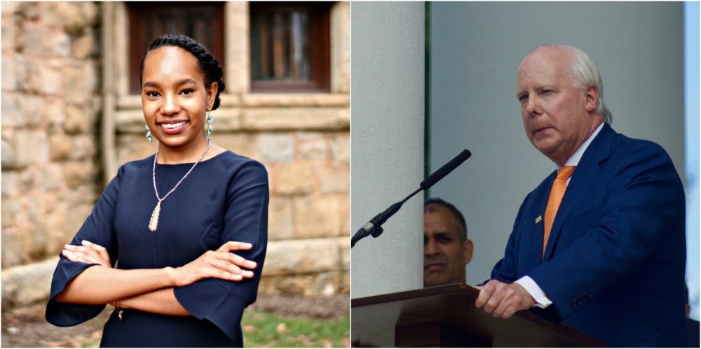 Student member of the Board of Visitors Bryanna Miller and University Rector Frank M. “Rusty” Conner III&nbsp;