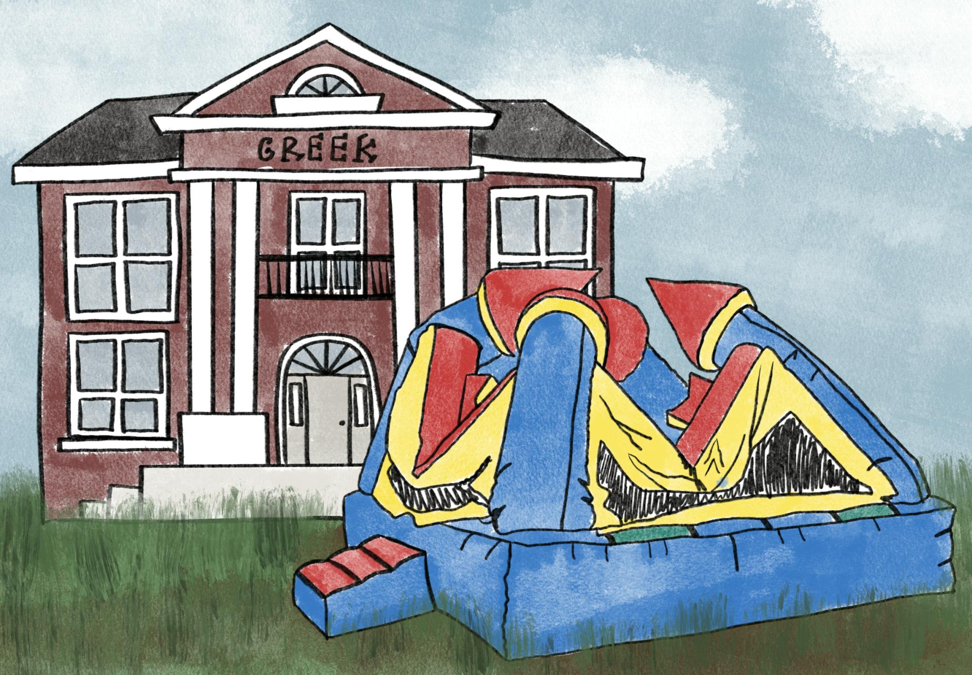 Unable to bear this pressure, the slide fell onto its side, folding in on the ladder portion of the structure.