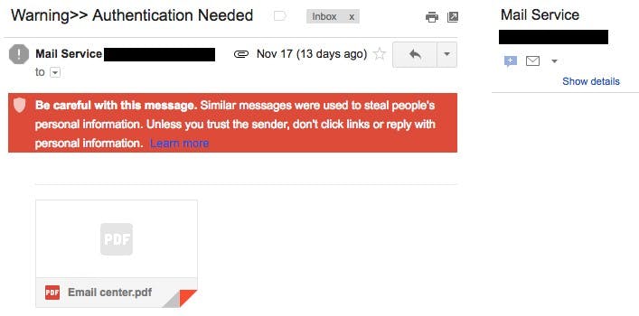 A scam email sent to a University email address