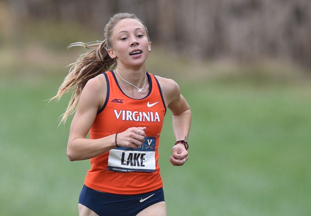Graduate student Iona Lake defended Sarah Falker’s title from 2014, winning the women’s Division I 5K at the Virginia/Panorama Farms Invitational.