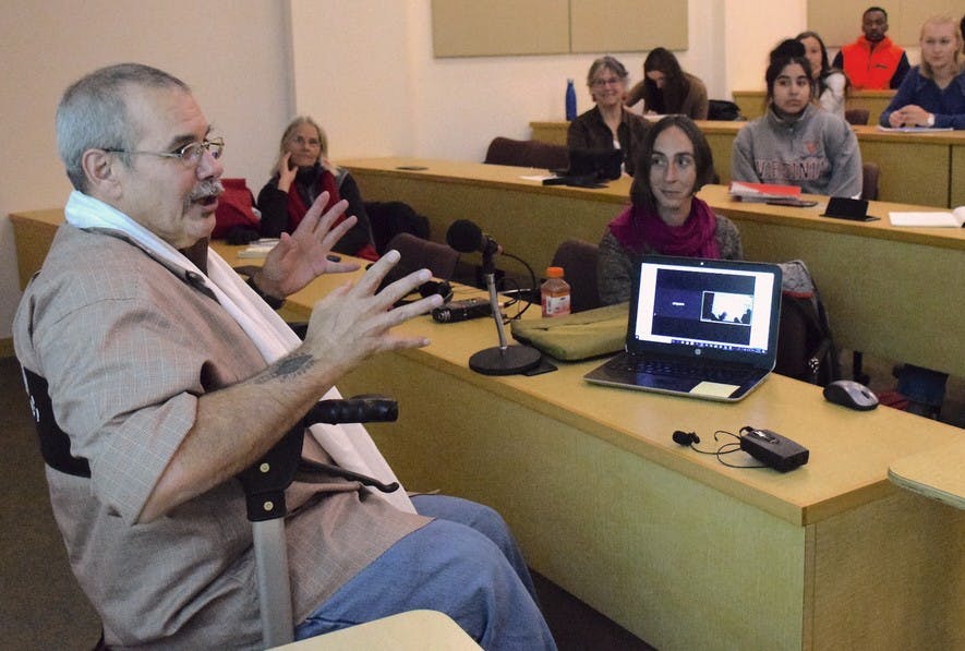 Giarrantano speaks to Oertle's Tibetan Bhuddism class.