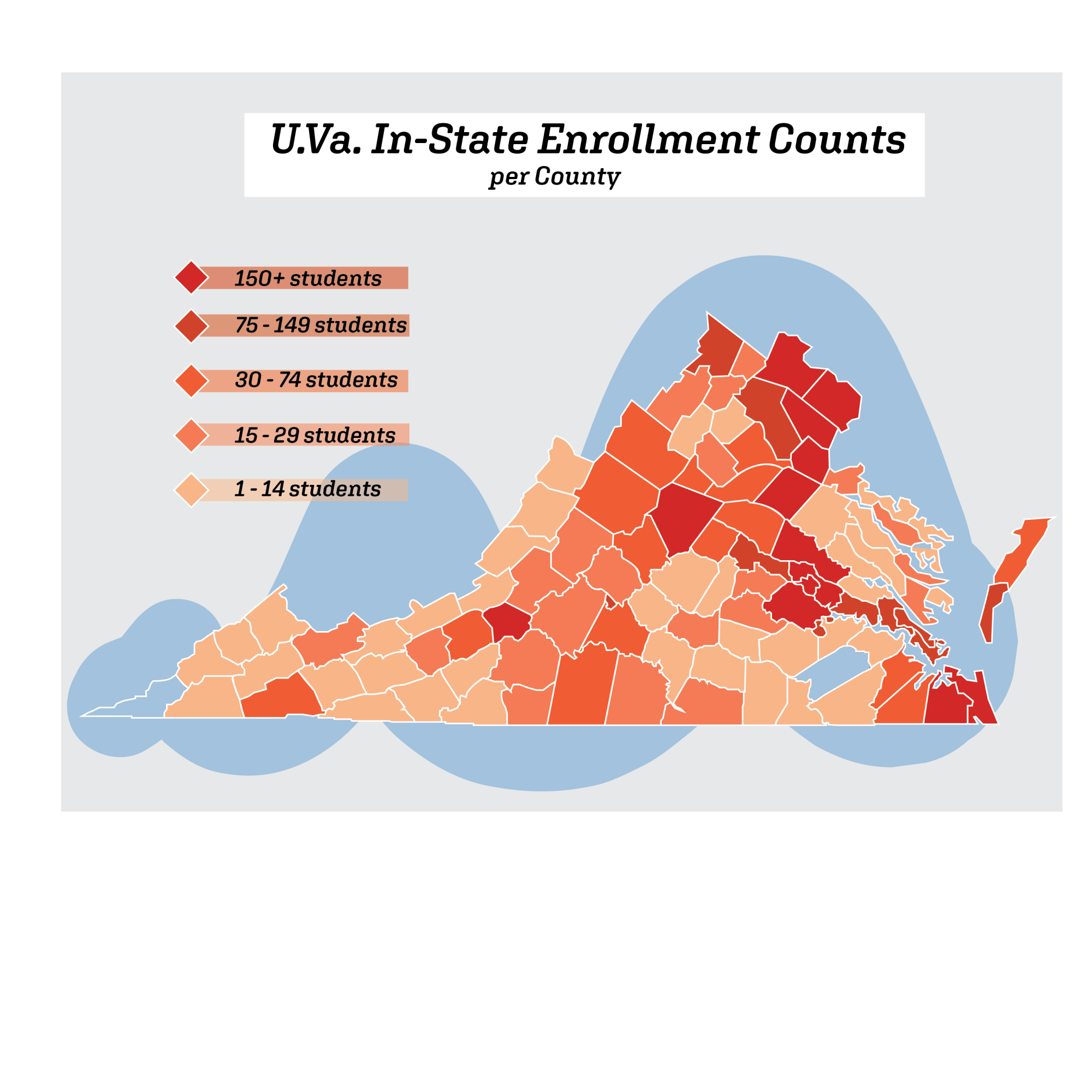 There are currently 3,481 students from Fairfax County and 1,148 students from Loudoun County — all densely populated areas in Northern Virginia.