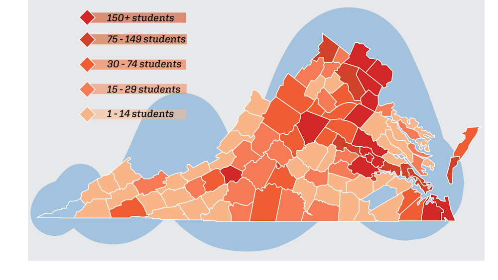There are currently 3,481 students from Fairfax County and 1,148 students from Loudoun County — all densely populated areas in Northern Virginia.