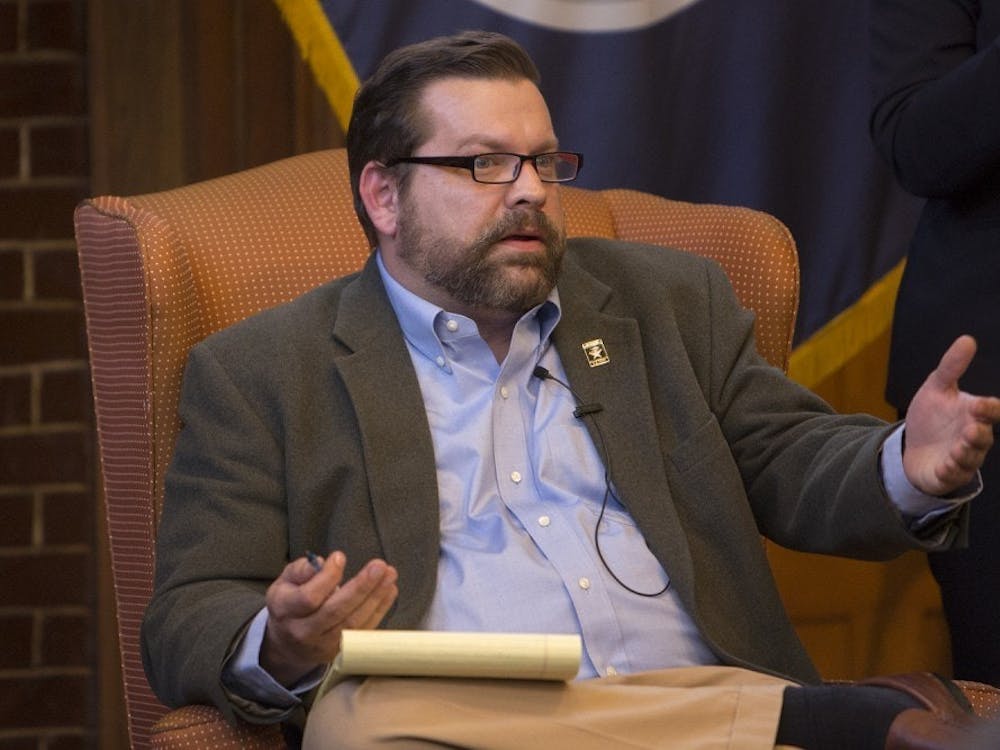 Former Rep. Tom Garrett (R-Va.) at a town hall in Garrett Hall. 