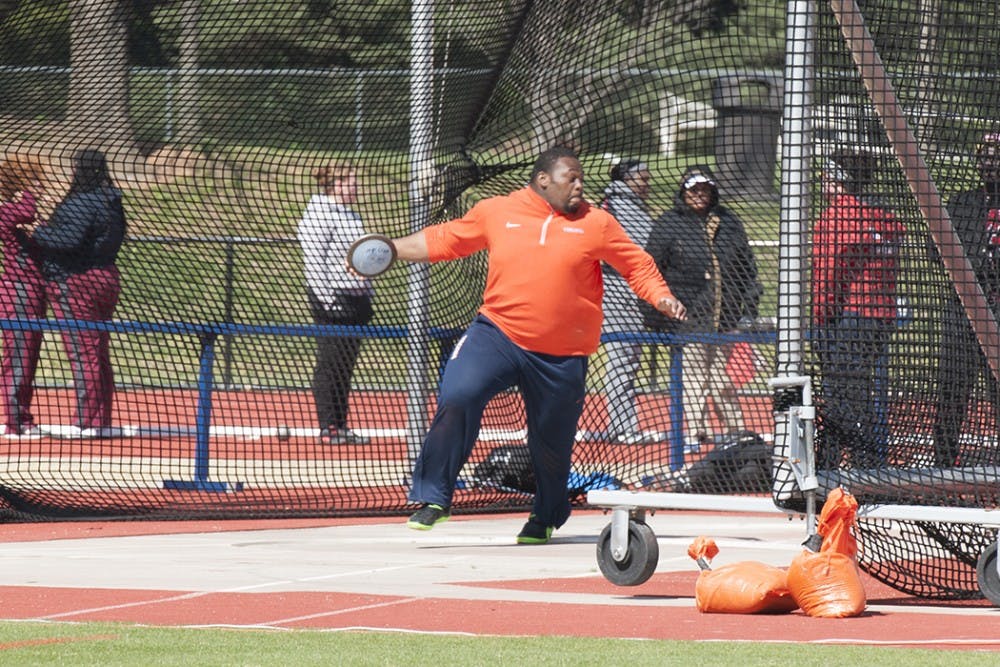 Sophomore thrower Oghenakpobo Efekoro recorded the only first-place finish for the Virginia men's track and field team this weekend in the shot put.&nbsp;