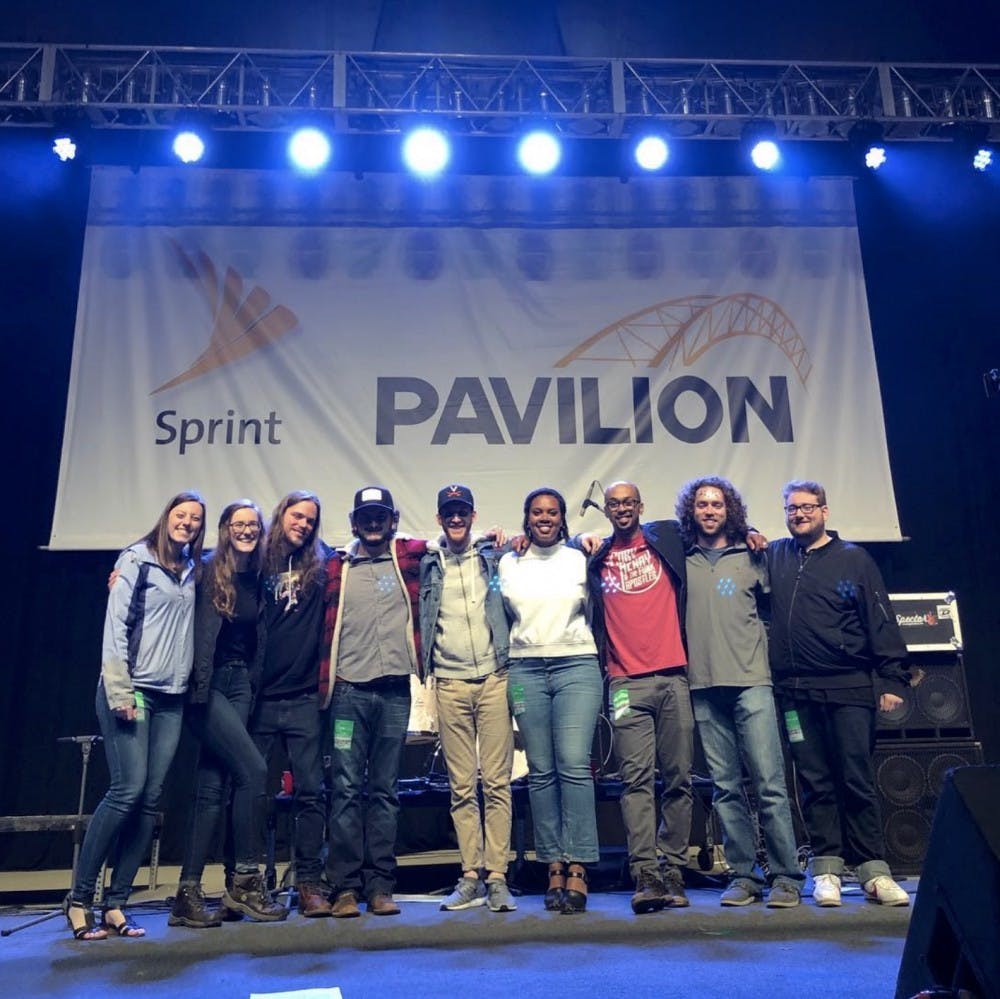 Charlottesville-based band Free Union poses at the Sprint Pavilion. Audacity Brass Band, Surprise Attack and Free Union won the evening and will perform at the ROCKN' to LOCKN' Festival in Arrington in late August.&nbsp;