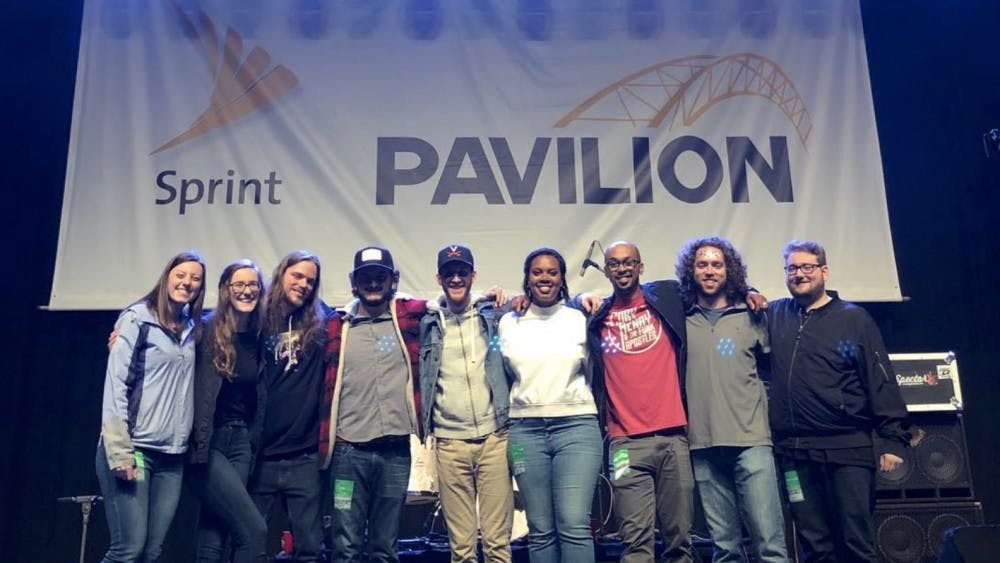 Charlottesville-based band Free Union poses at the Sprint Pavilion. Audacity Brass Band, Surprise Attack and Free Union won the evening and will perform at the ROCKN' to LOCKN' Festival in Arrington in late August.&nbsp;