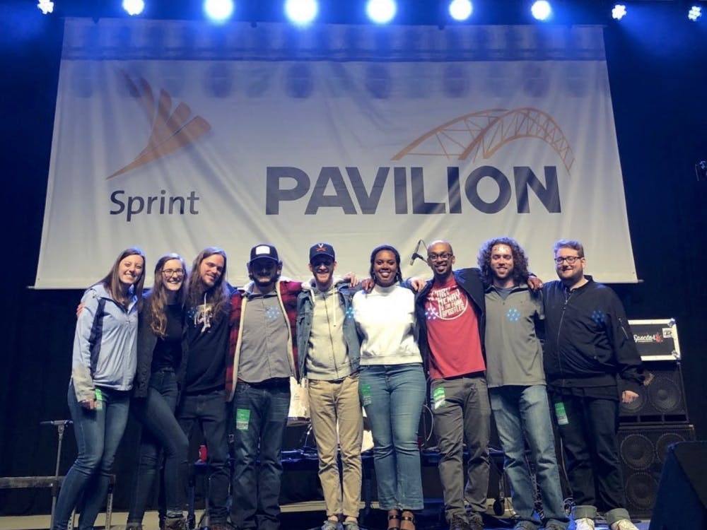 Charlottesville-based band Free Union poses at the Sprint Pavilion. Audacity Brass Band, Surprise Attack and Free Union won the evening and will perform at the ROCKN' to LOCKN' Festival in Arrington in late August. 