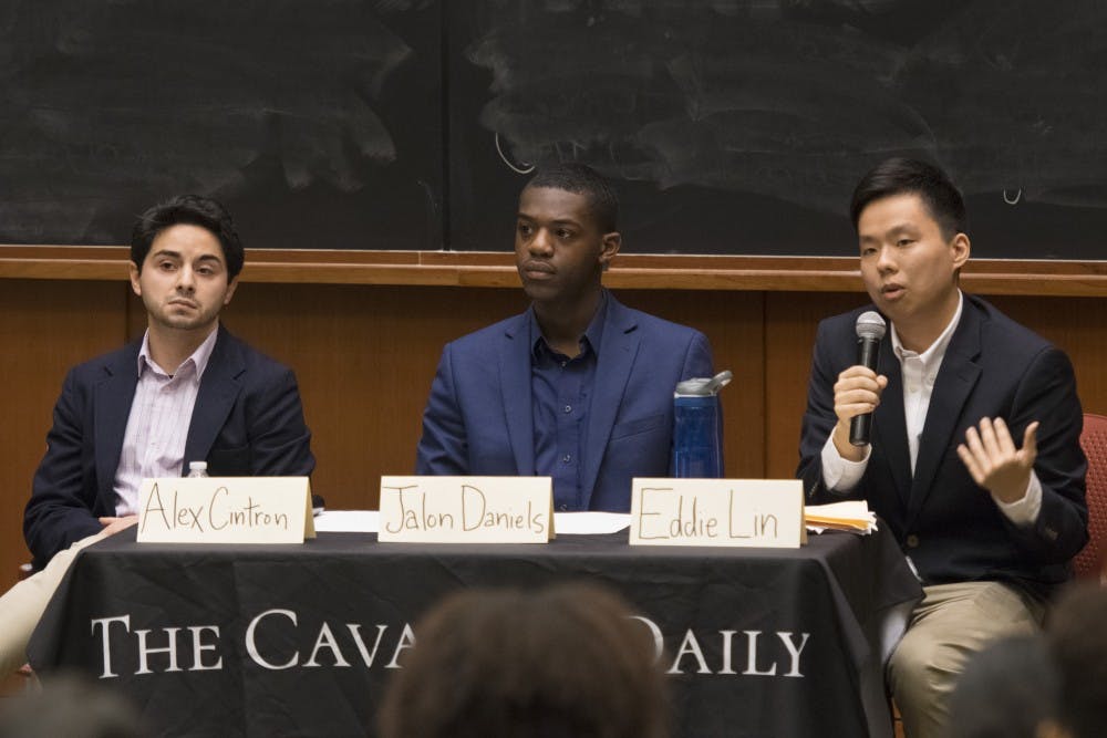 The candidates for Student Council President in 2018 were fourth-year College student Alex Cintron (left), second-year College student Jalon Daniels (middle) and fourth-year College student Eddie Lin (right).