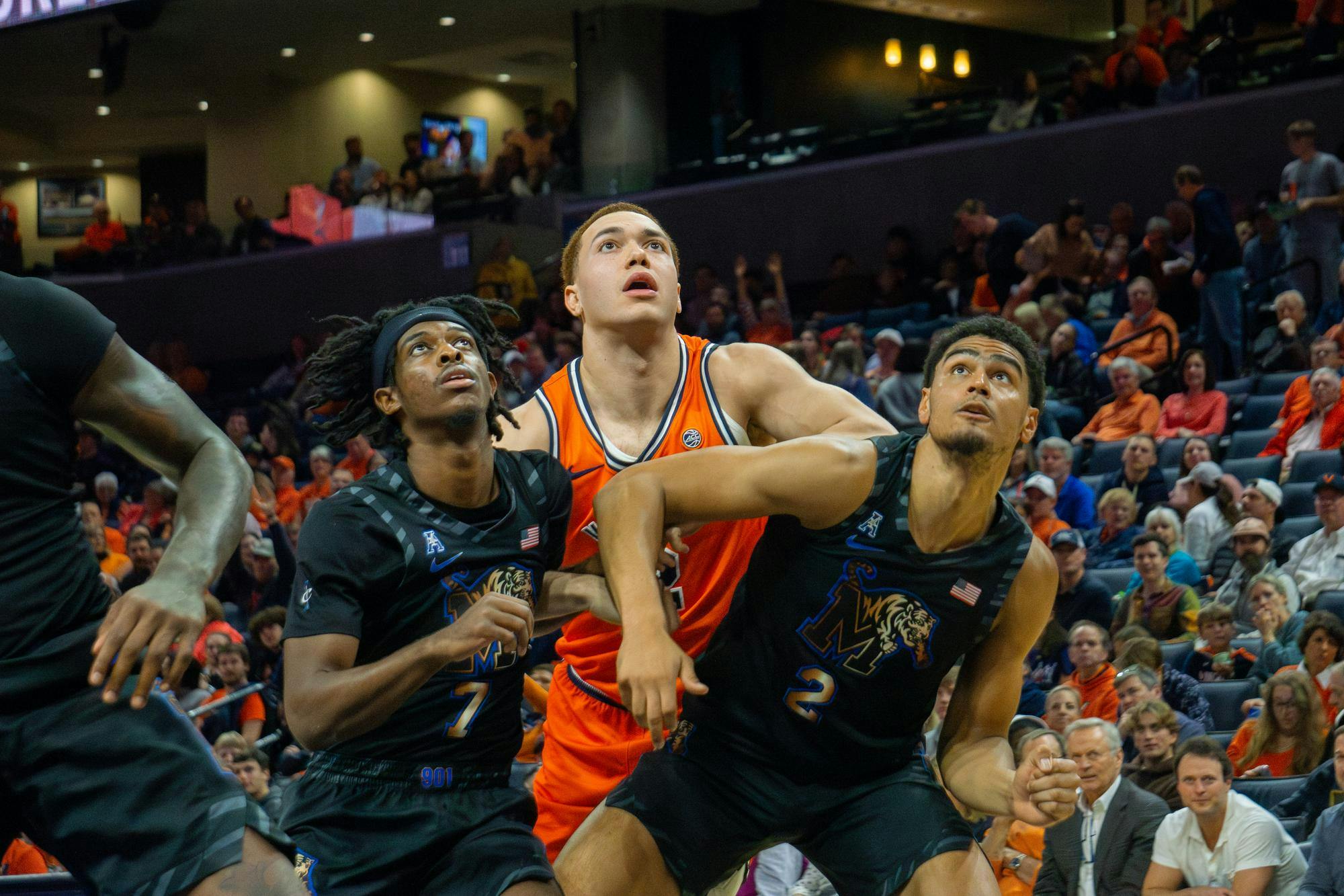 Elijah Saunders hunts a rebound against two Memphis players in a game that could have flipped the narrative.