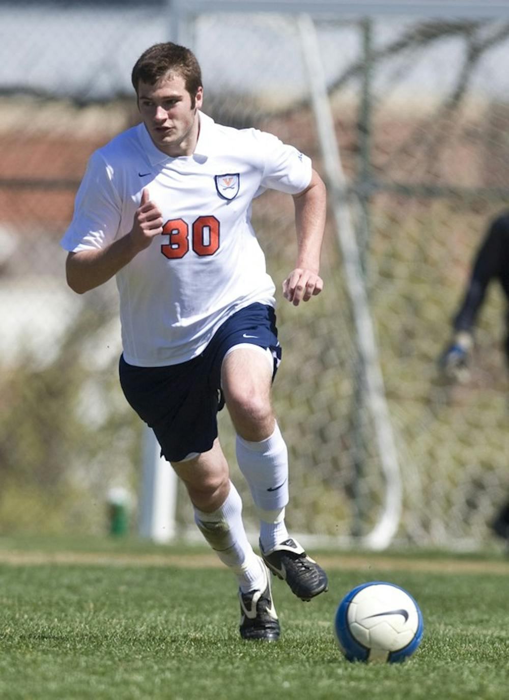 Virginia Cavaliers defender/midfielder Sean Hiller (30).  The North Carolina State Wolfpack defeated the Virginia Cavaliers 1-0 in NCAA Men's Soccer during a spring scrimmage at the Klockner Stadium practice field on the Grounds of the University of Virginia in Charlottesville, VA on April 4, 2009.