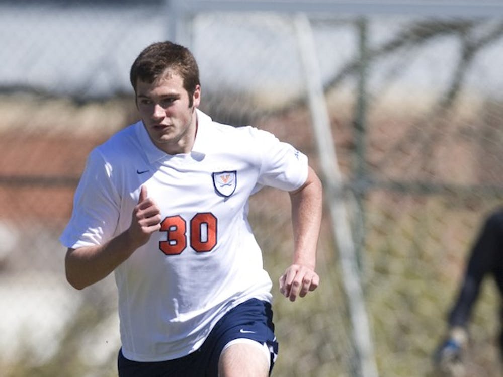 Virginia Cavaliers defender/midfielder Sean Hiller (30).  The North Carolina State Wolfpack defeated the Virginia Cavaliers 1-0 in NCAA Men's Soccer during a spring scrimmage at the Klockner Stadium practice field on the Grounds of the University of Virginia in Charlottesville, VA on April 4, 2009.