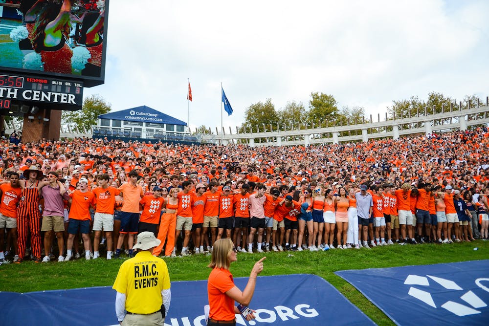 <p>Virginia students on the Hill sing "The Good Old Song" after a touchdown versus Richmond in 2022.</p>