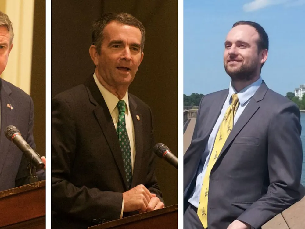 Ed Gillespie (left), Ralph Northam (center), Cliff Hyra (right)