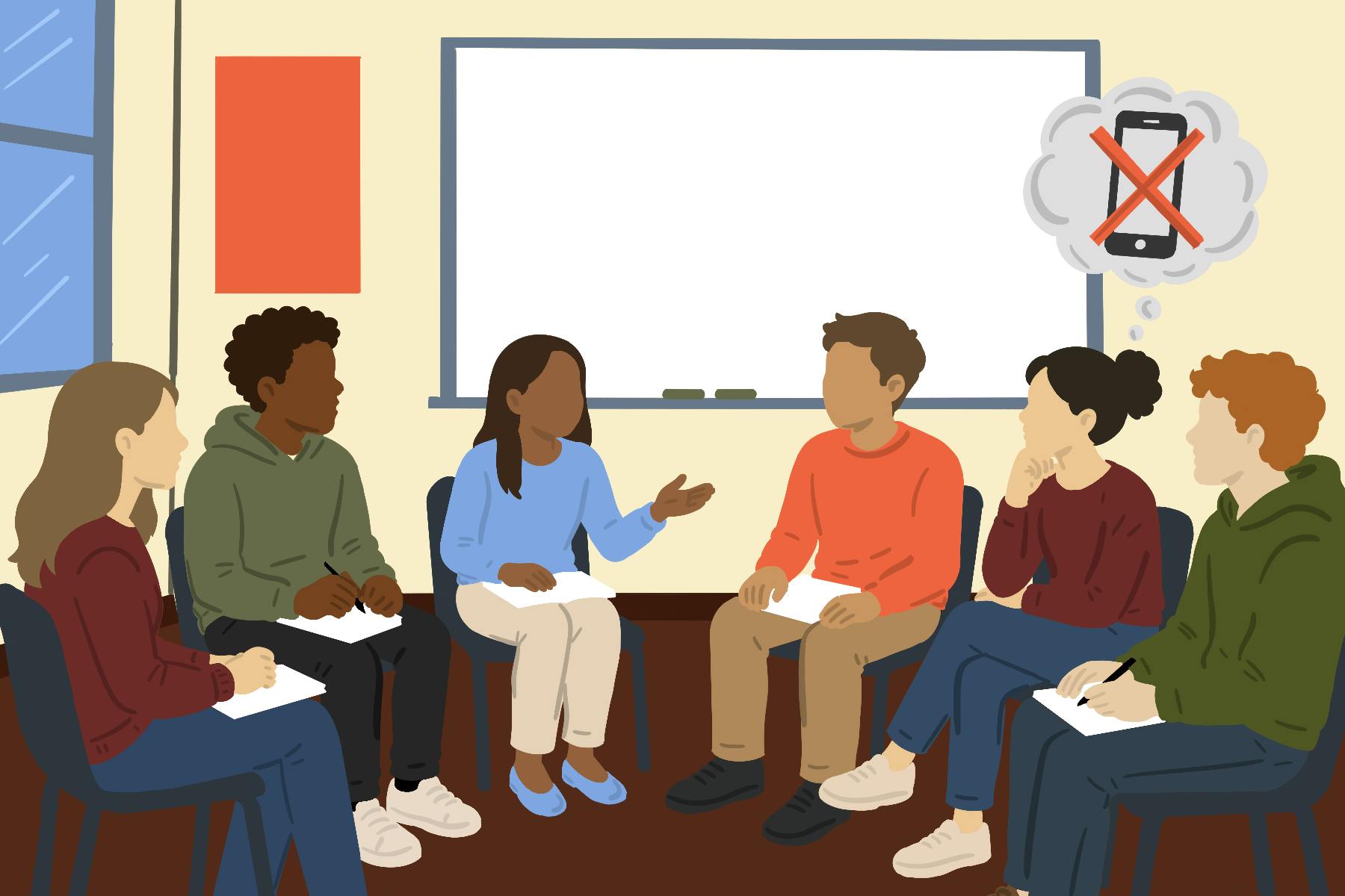 The classes ask students to “refrain” from using all devices during class time, with the goal of encouraging students to “develop a more thoughtful relationship with their devices."