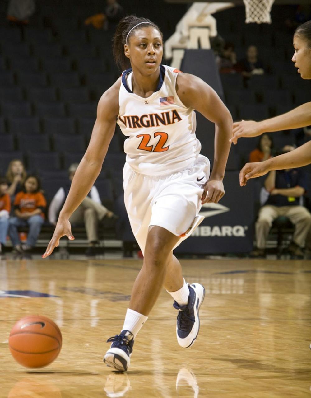 Virginia forward Monica Wright (22) in action against MU.  The Virginia Cavaliers women's basketball team defeated the Monmouth Hawks 71-45 at the John Paul Jones Arena in Charlottesville, VA on December 18, 2008.