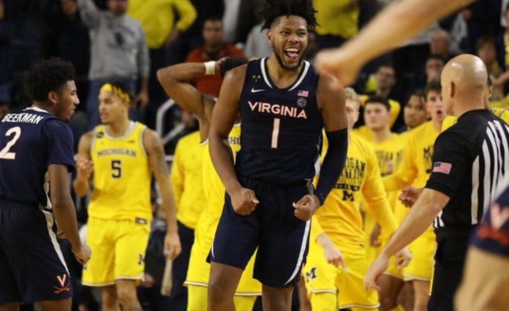 Graduate student guard Jayden Gardner celebrates after helping in the game-clinching stop as time expired.