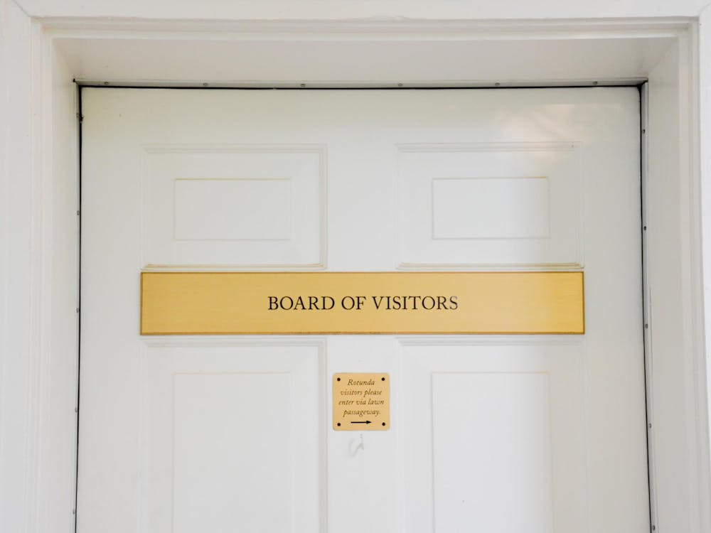 The plaque outside of the Board of Visitors meeting room in the Rotunda, photographed June 18, 2025.