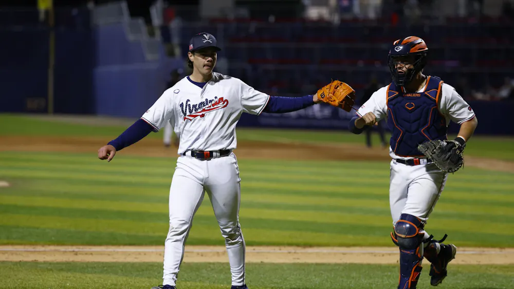 Despite trailing as late as the seventh inning, an offensive explosion powered Virginia to an eight-inning win over Maryland.