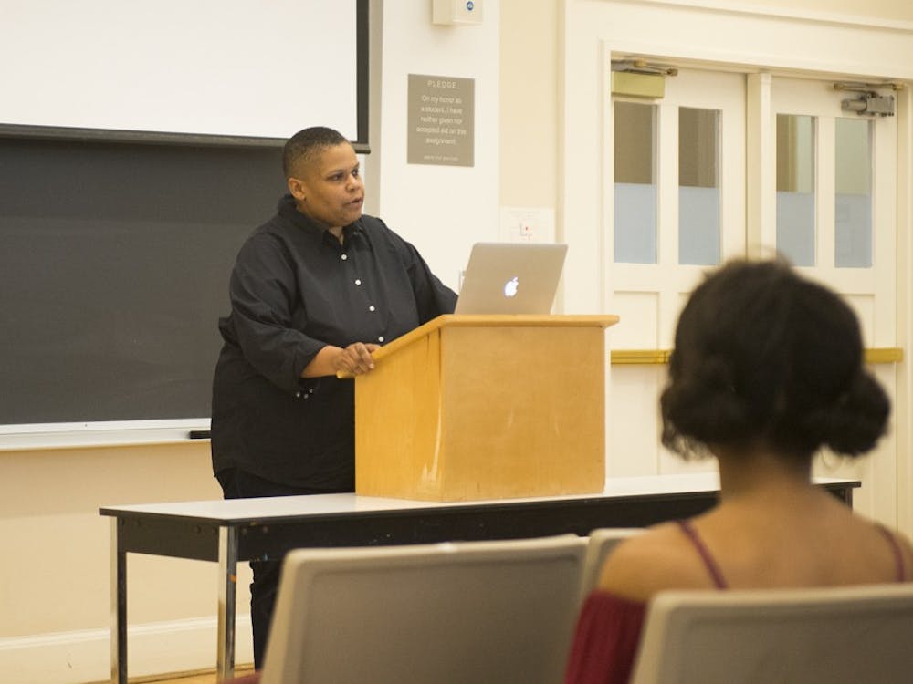 Taylor delivering her lecture, "Black Lives Matter in the Trump Era."