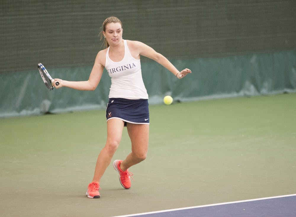 <p>Freshman Cassie Mercer posted Virginia's lone win against the Bears after freshman Leolia JeanJean's code violation in the second set disqualified her at No. 4 singles. </p>