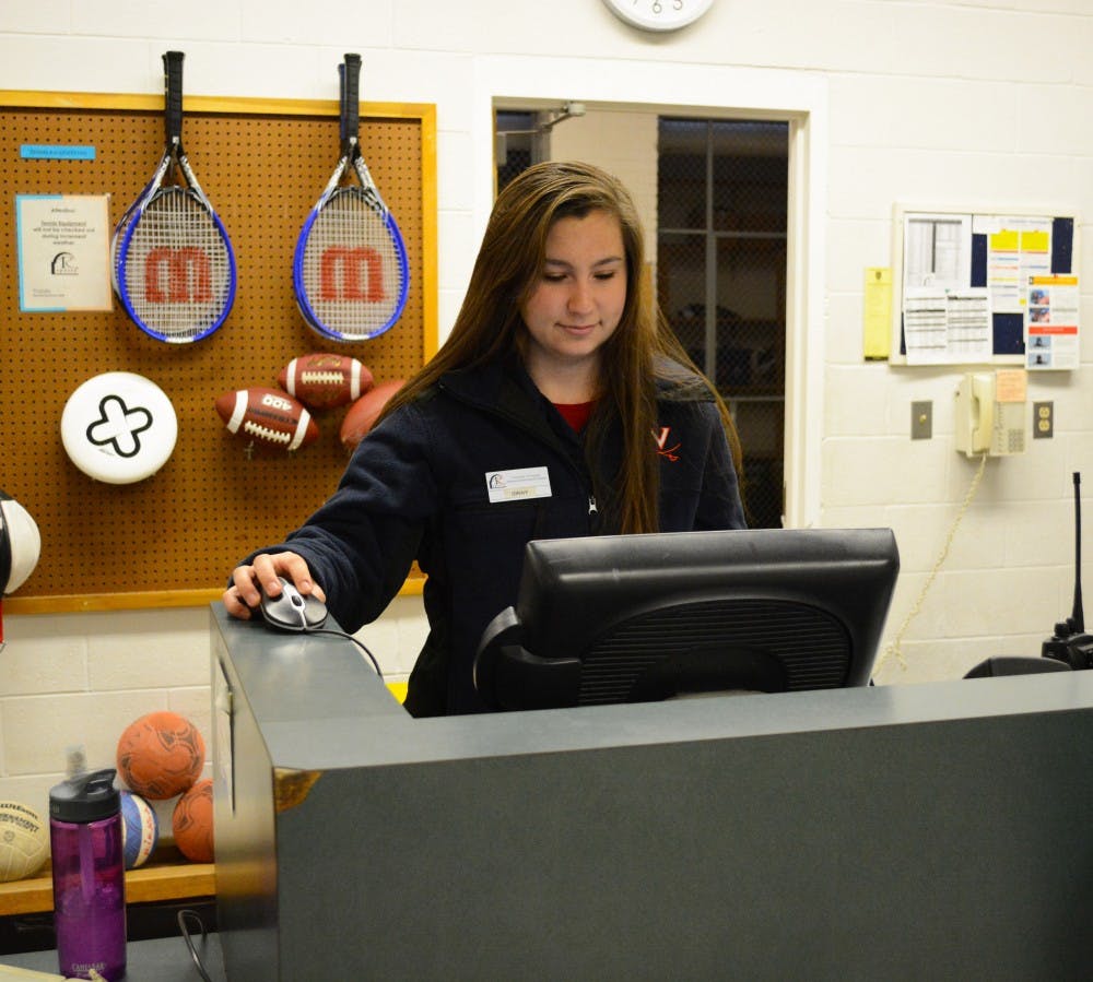 	Fourth-year College student Virginia Gazewood has been working at Memorial Gym since the first semester of her first year. 