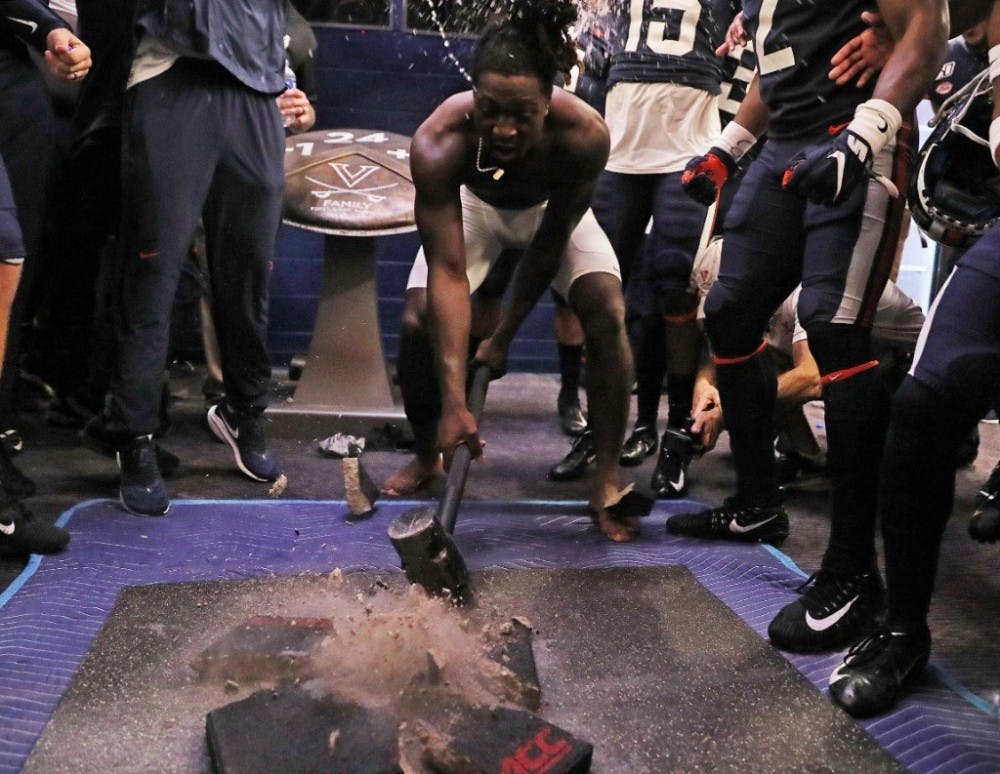 After a lackluster first half, senior quarterback Bryce Perkins was 17-20 in the second half with one touchdown — a performance that earned him the honors of breaking the rock.